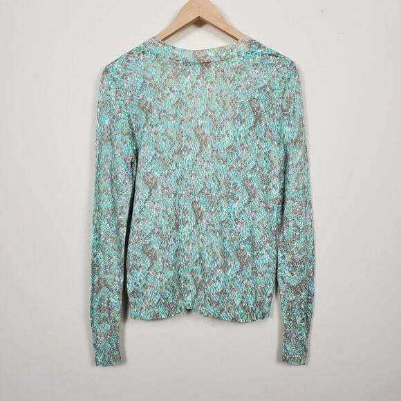 LOFT Floral Button Down Cardigan Green Gray Women Size M Lightweight Knit - Picture 6 of 10